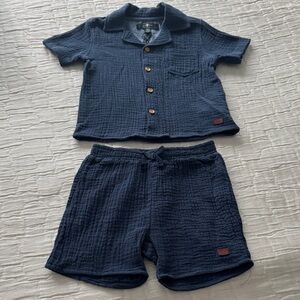 NWT 7 for all Mankind Toddler Boy Navy Two-Piece Cotton Gauze Short Set 18M